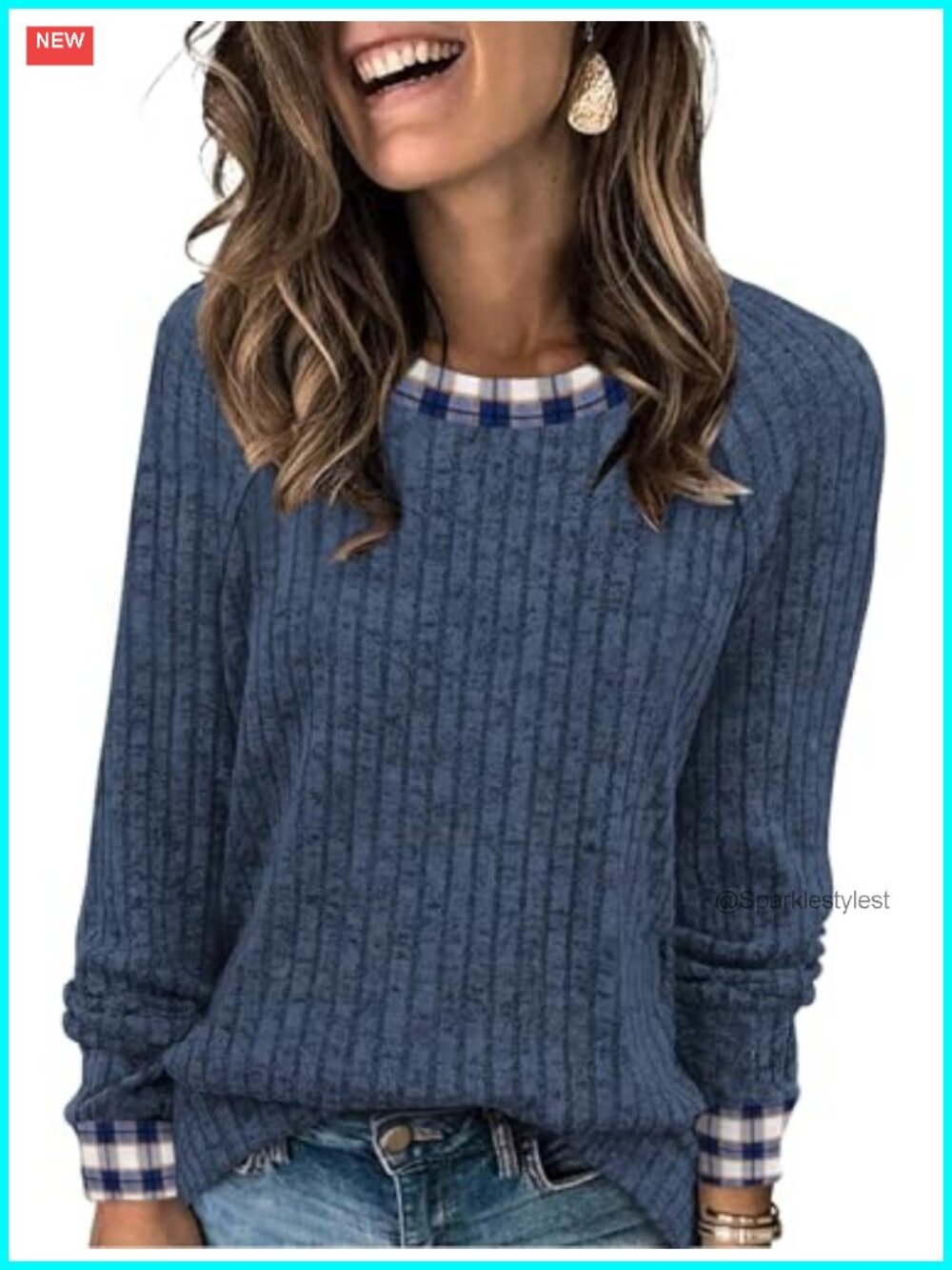 WIHOLL Long Sleeve Tunic Top Lightweight Color Block Sweater Casual
